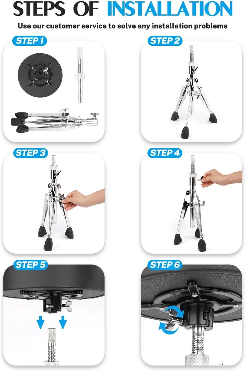 STRICH Drum Throne, Height Adjustable Padded Seat Drum Stool, Heavy Duty Swivel Drum Chair, Double Braced Padded Stool with 5A Drumsticks, SDB-20 - Image 5